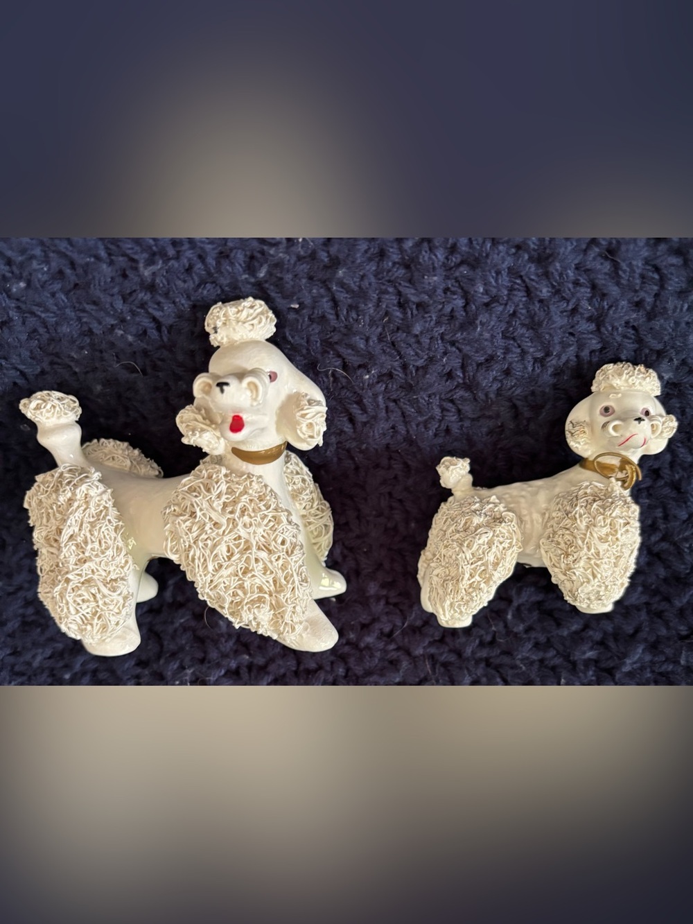 Vintage Mid-Century White Spaghetti Poodle Figurines - Pair of 2 - Thames Japan